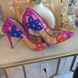 Jessica Simpson Pink and Blue Floral Heels